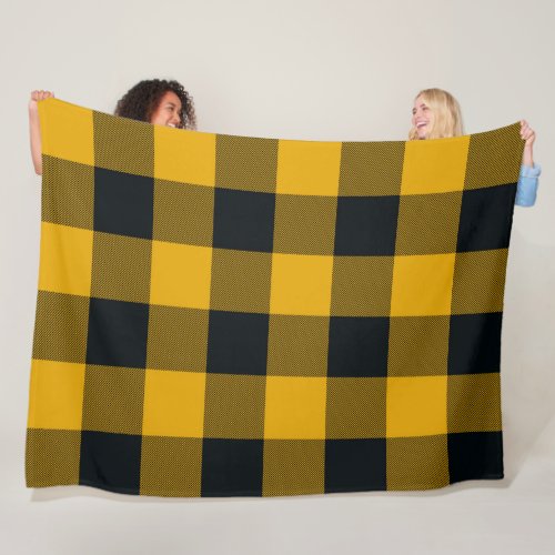 Yellow  Black Checkered Squares Buffalo Plaid Fleece Blanket
