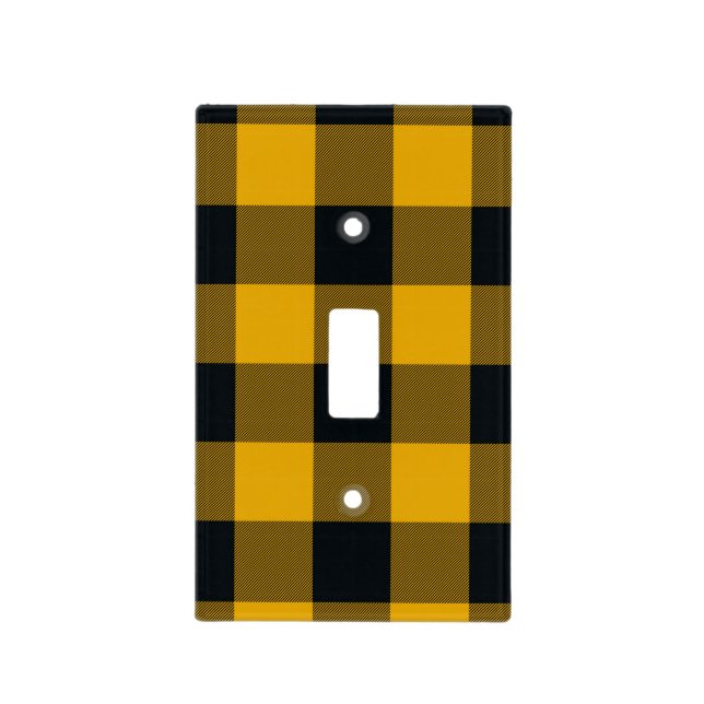 Yellow & Black Checkered Squares Buffalo Plaid Light Switch Cover (Front)