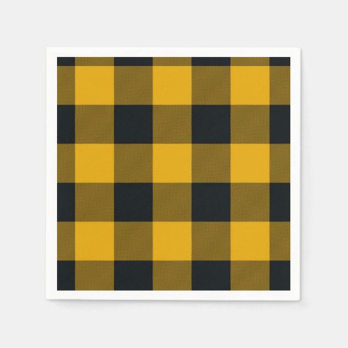 Yellow  Black Checkered Squares Buffalo Plaid Napkins