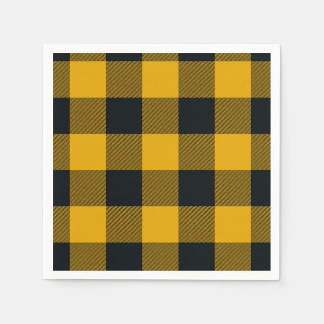 Yellow & Black Checkered Squares Buffalo Plaid Napkins (Front)