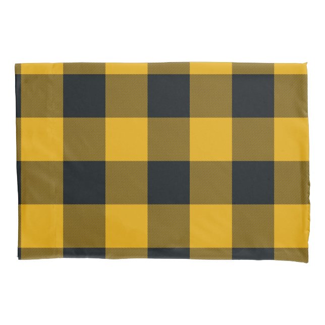 Yellow & Black Checkered Squares Buffalo Plaid Pillow Case (Front)