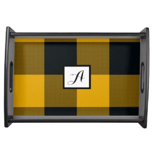 Yellow & Black Checkered Squares Buffalo Plaid Serving Tray