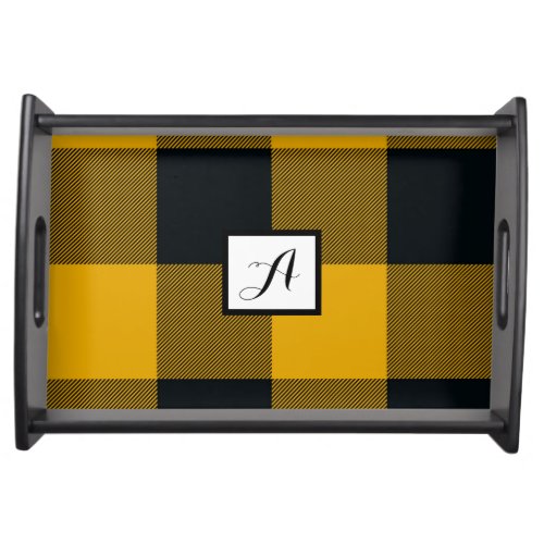 Yellow  Black Checkered Squares Buffalo Plaid Serving Tray