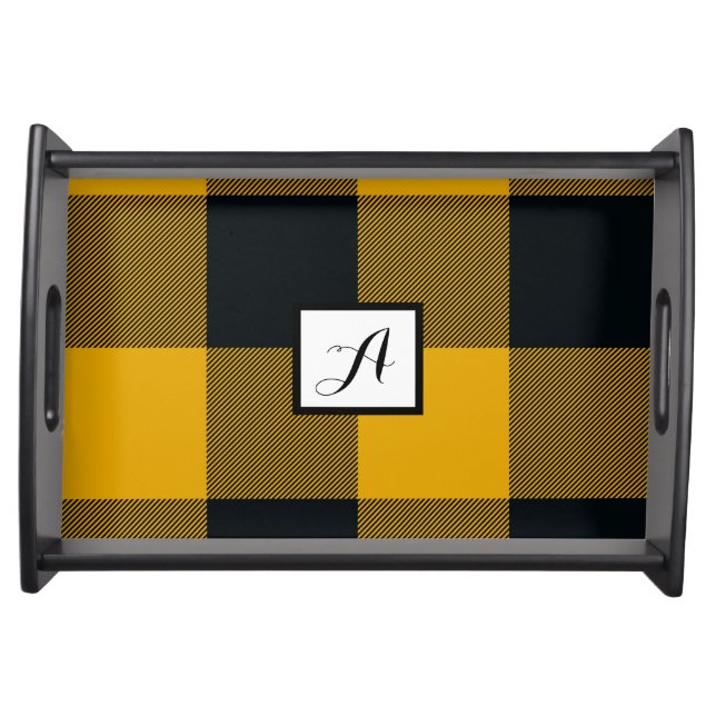 Yellow & Black Checkered Squares Buffalo Plaid Serving Tray (Front)