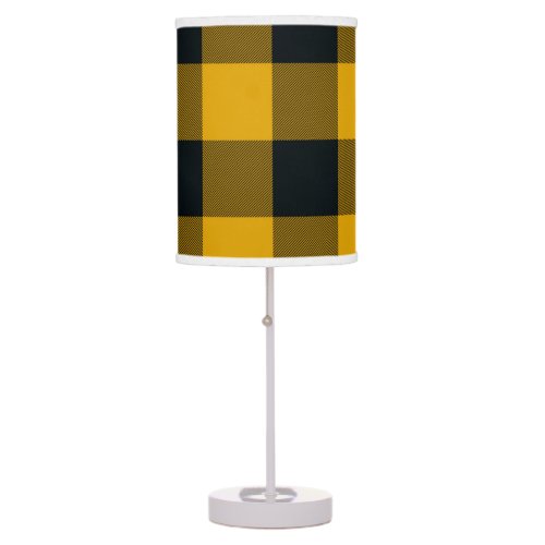 Yellow  Black Checkered Squares Buffalo Plaid Table Lamp