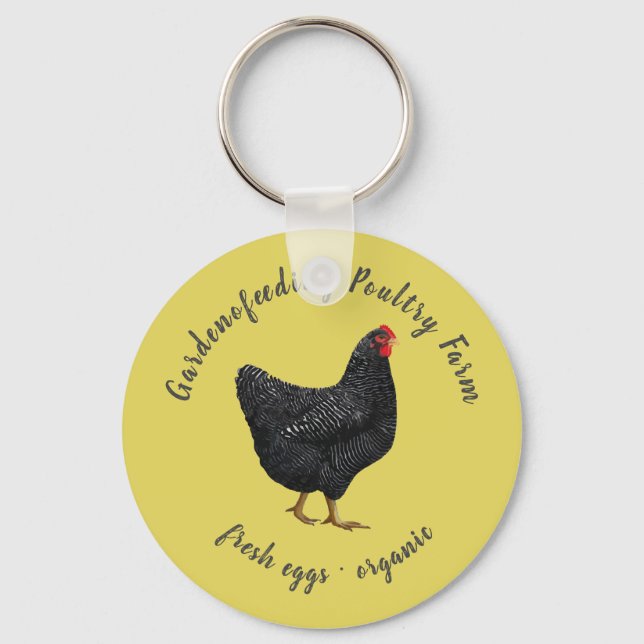 yellow black chicken monogram rustic farmhouse keychain (Front)
