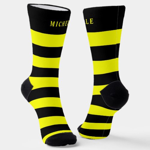 Yellow Black Coloblock Striped For Custom Name  Socks