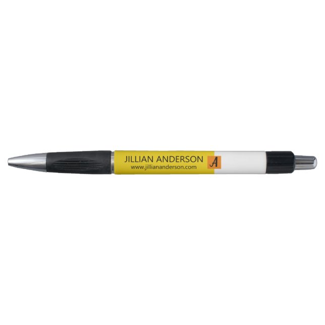 Yellow Black Color Blocked Monogram Name Modern Pen (Front)
