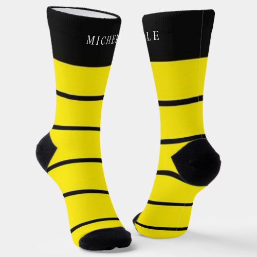 Yellow Black Colorblock Striped Custom Name  Socks