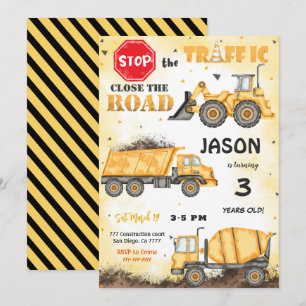 Yellow & Black Construction Birthday Invitation
