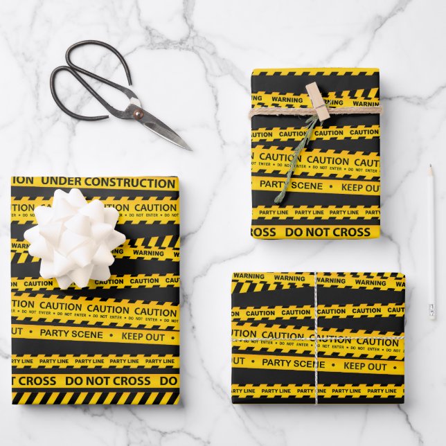 Yellow Black Construction Dump Gifts Party Decor Wrapping Paper Sheets (Front)
