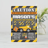 Yellow Black Construction Zone Dump Truck Party Invitation (Standing Front)