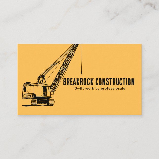 Yellow Black Crane Illustrative Style Construction Business Card (Front)