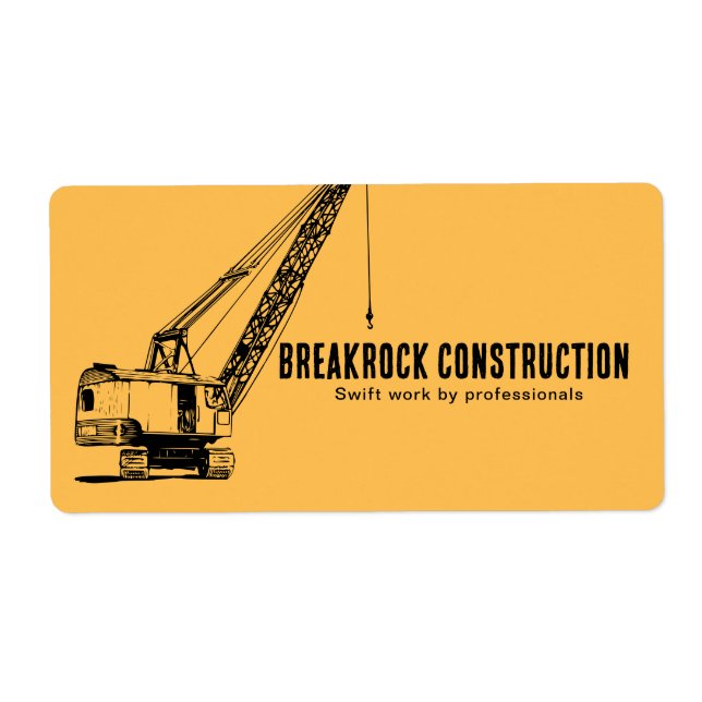 Yellow Black Crane Illustrative Style Construction Label (Front)