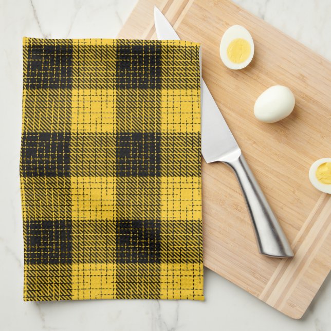  Yellow Black Crosshatch Buffalo Check Kitchen Towel (Quarter Fold)