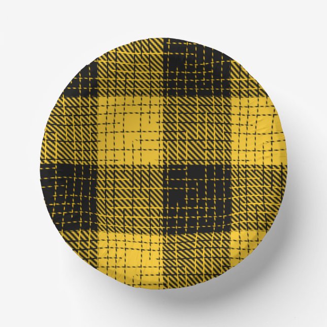 Yellow Black Crosshatch Buffalo Check Paper Bowls (Front)