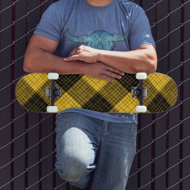  Yellow Black Crosshatch Buffalo Check Skateboard (Outdoor 3)