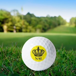 Yellow black crown king monogram initials golf balls