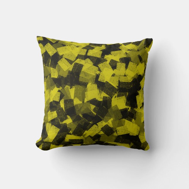 Yellow Black Cubism Abstract Pattern Throw Pillow (Front)