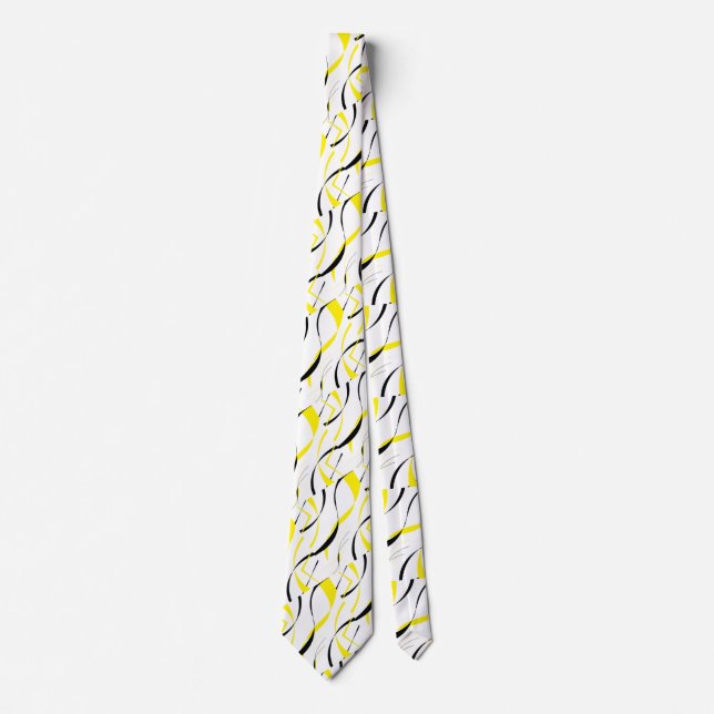 Yellow Black Curvy Line Design Neck Tie (Front)