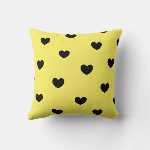 Yellow Black Cute Cozy Modern Romantic Chic Heart  Throw Pillow