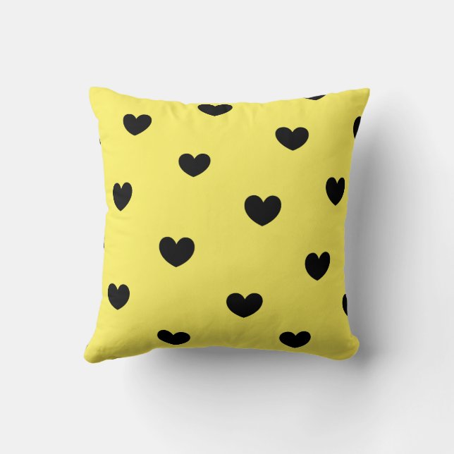 Yellow Black Cute Cozy Modern Romantic Chic Heart  Throw Pillow (Back)