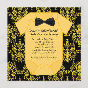 Yellow Black Damask Baby Boy Showe Invitation