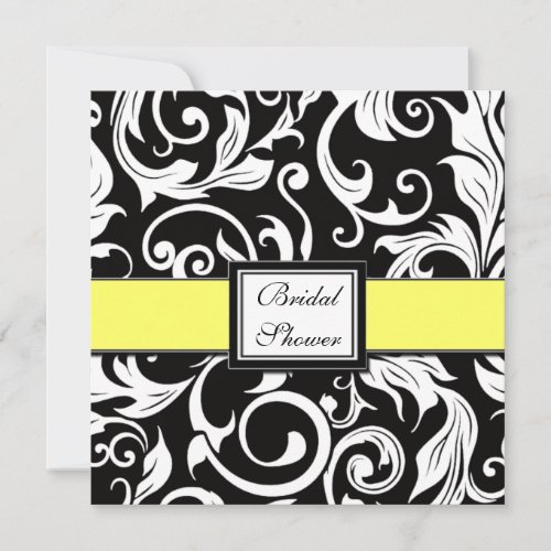 Yellow &amp; Black Damask Bridal Shower Invitations