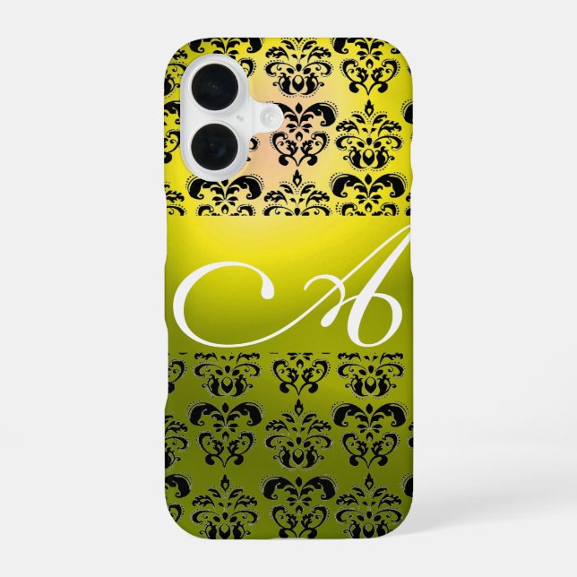 YELLOW BLACK DAMASK MONOGRAM IPHONE CASE (Back)