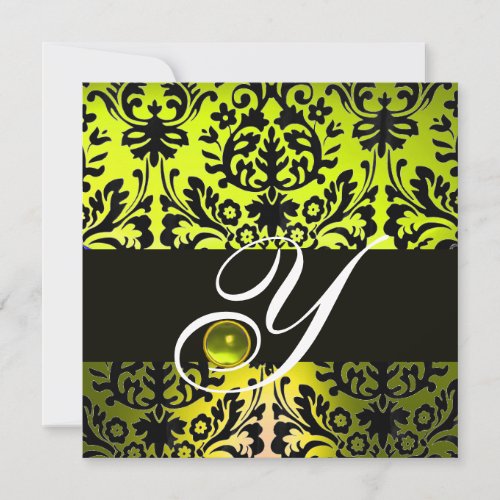 YELLOW BLACK DAMASK MONOGRAM TOPAZ INVITATION