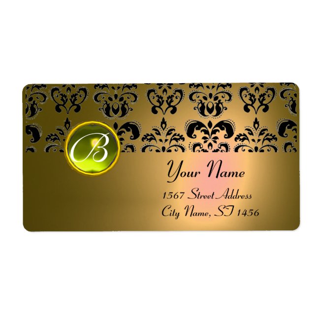 YELLOW BLACK DAMASK MONOGRAM, topaz Label (Front)