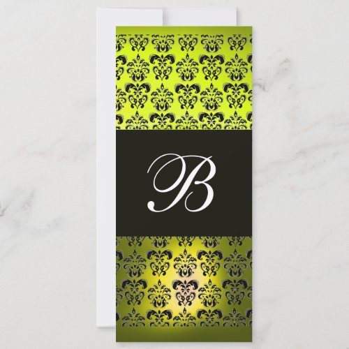 YELLOW  BLACK  DAMASK MONOGRAM white Invitation