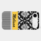 Yellow Black Damask Stripes Your Name Case-Mate iPhone Case (Back (Horizontal))
