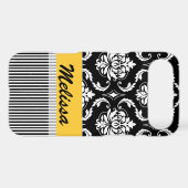 Yellow Black Damask Stripes Your Name Case-Mate iPhone Case (Back (Horizontal))
