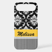 Yellow Black Damask Stripes Your Name Case-Mate iPhone Case (Back)