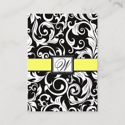 Customizable Yellow & Black Damask Wedding Reception Cards Business Cards