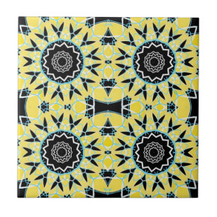 Yellow & Black Decorative Mosaic Geometric Pattern Ceramic Tile