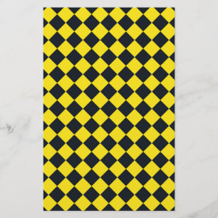 Yellow Black Diamond Harlequin Checker Pattern Stationery