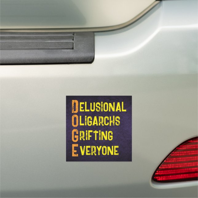 Yellow Black DOGE Oligarchy Acronym Car Magnet (In Situ)