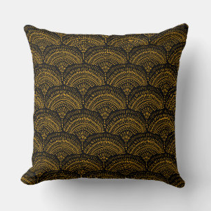Yellow black ethnic African traditional pattern Throw Pillow