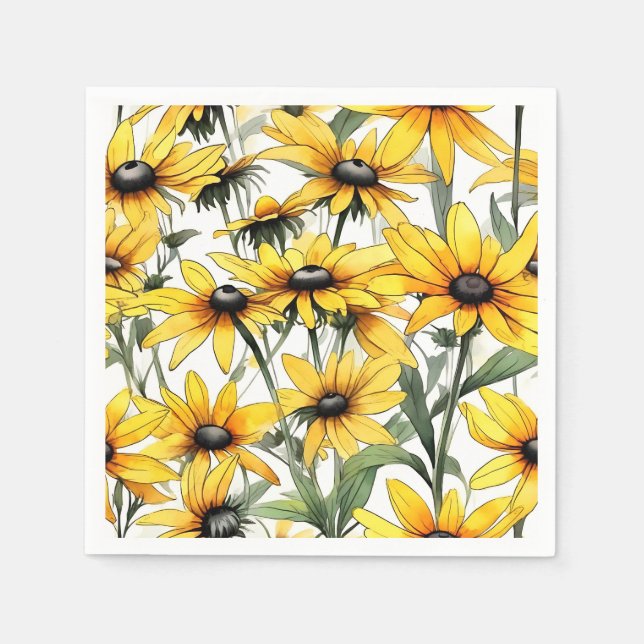Yellow Black-Eyed Susan Floral Pattern Napkins (Front)