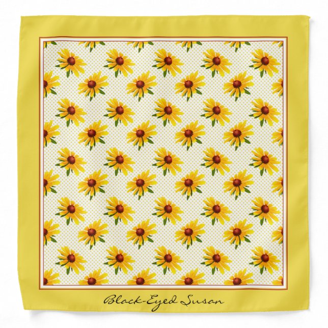 Yellow Black-eyed Susan Floral Photo Polka-Dots Bandana (Front)