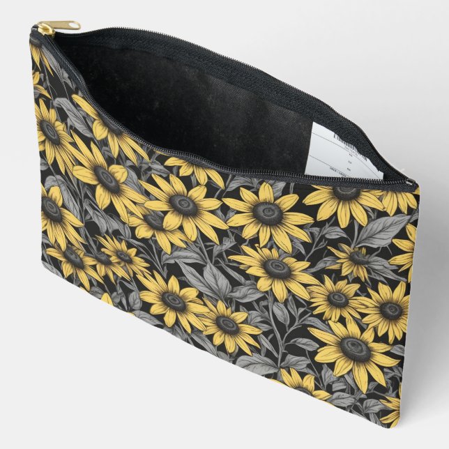 Yellow Black-Eyed Susan flower pattern Accessory Pouch (Open)