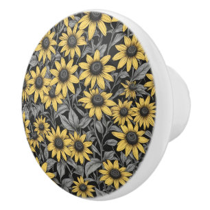 Yellow Black-Eyed Susan flower pattern Ceramic Knob