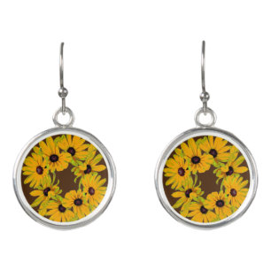 Yellow Black-Eyed Susan Flowers Drop Earrings