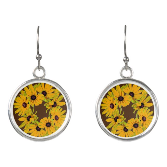Yellow Black-Eyed Susan Flowers Drop Earrings (Front)
