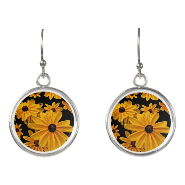 Yellow Black-Eyed Susan Flowers Drop Earrings (Front)