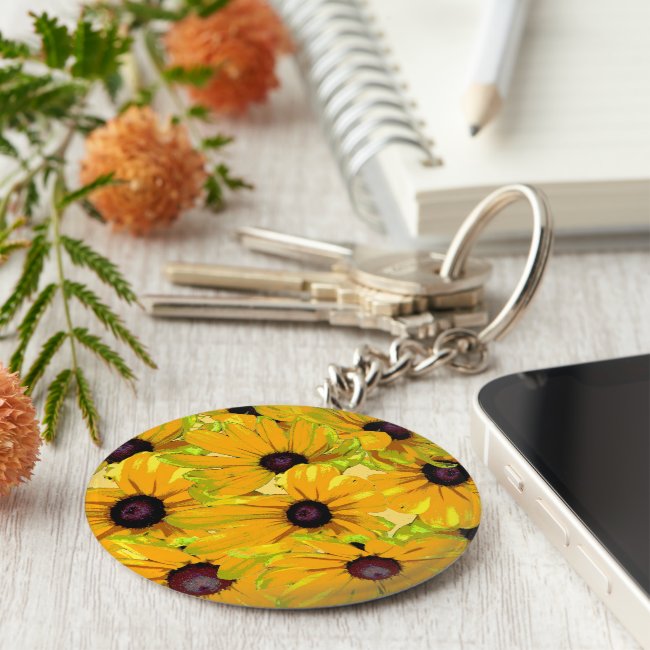 Yellow Black Eyed Susan Flowers Floral Keychain