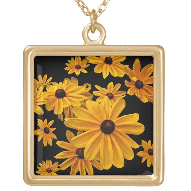 Yellow Black Eyed Susan Flowers Floral Necklace (Front)