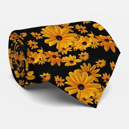 Yellow Black-eyed Susan Flowers Floral Tie